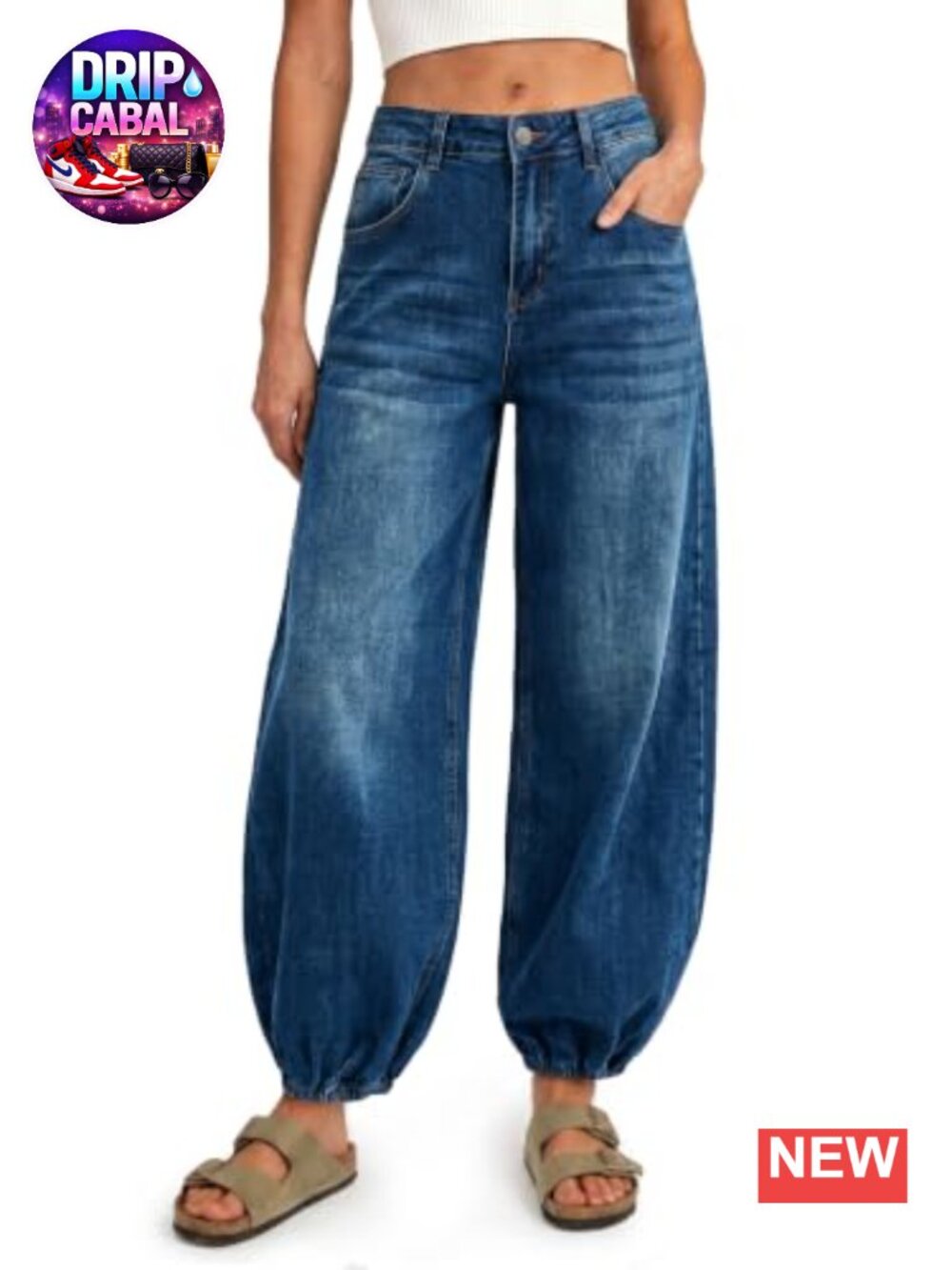 High Waisted Wide Leg Baggy Harem Denim Jeans for Women